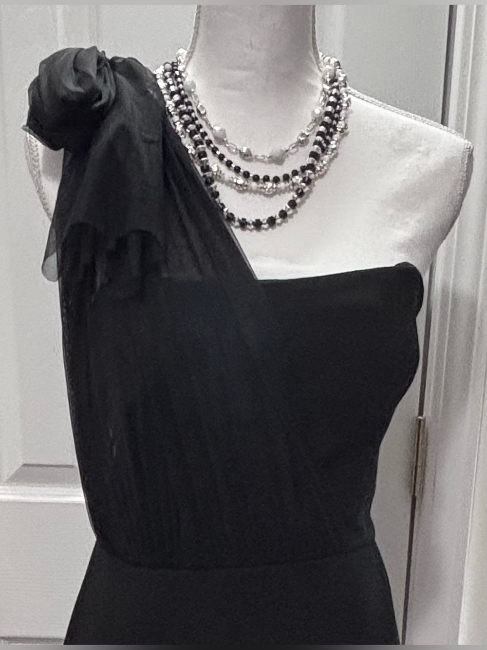 French Connection Whisper One-Shoulder Tulle Mini Bow Stretch Black Sz 10 & 12